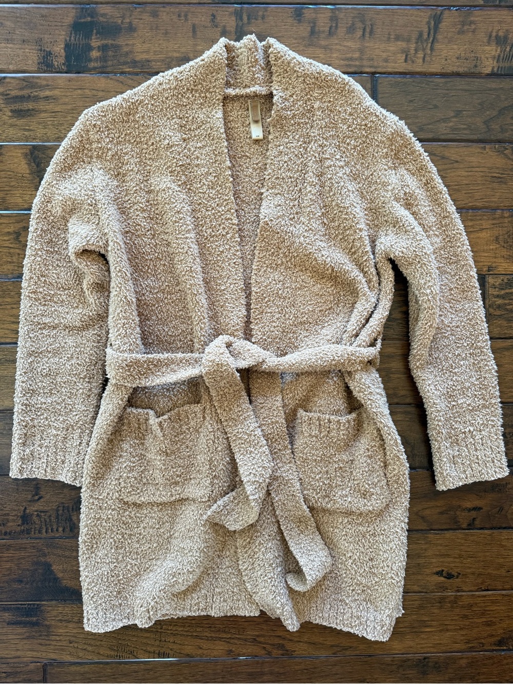 Skims Cozy Open-Front Teddy Cardigan/Robe Belted - Camel
